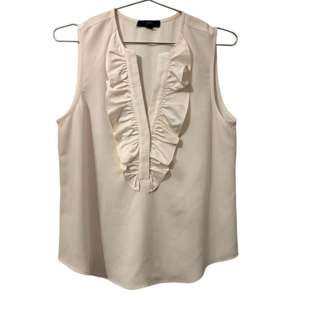 J. Crew Womens White V Neck Ruffle Trim Tank S